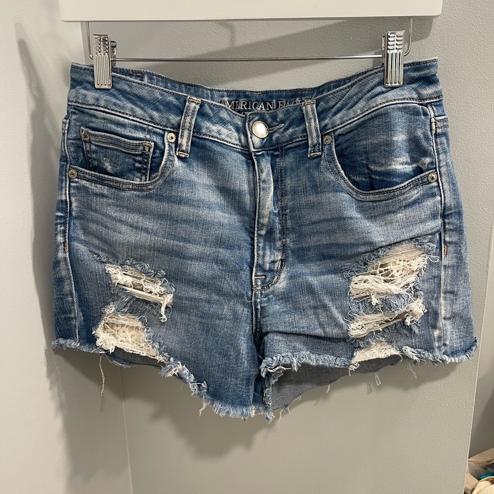 American Eagle Outfitters Blue Distressed Denim Shorts